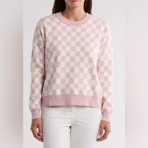 Tahari crewneck sweater pink checkered